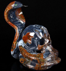 Feb 24, 2015 ACSAD (A Crystal Skull a Day) - Mucalinda - Black Agate Carved Crystal Skull and Snake with Green Garnet Eyes and Sterling Silver Tongue Sculpture