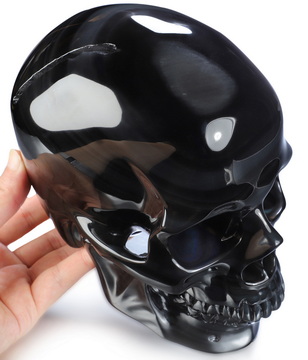 Lifesized 8.0" Rainbow Obsidian Hand Carved Crystal Skull, Super Realistic, Crystal Healing