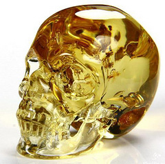 VERY RARE! 1.9" Insect Amber Carved Crystal Skull, Super Realistic