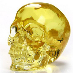 VERY RARE! 1.7" Plant Amber Carved Crystal Skull, Super Realistic