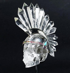 May 25, 2015 ACSAD (A Crystal Skull a Day) - One For All - Quartz Crystal & 925 Sterling Silver Carved Crystal Skull with Turquoise, Amethyst, and Tourmaline in 925 Sterling Silver Helmet Sculpture with Black Obsidian Stand