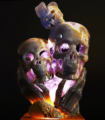 Guided By Love - Amethyst Agate Geode Carved Crystal Skulls Sculpture