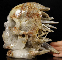 STUNNING HUGE 6.7" Quartz Druse Carved Crystal Skull Sculpture ,Crystal Healing