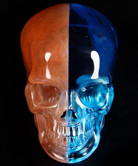 Huge 5.1" Smelted Quartz & Blue Obsidian Carved Crystal Skull, Super Realistic