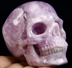 Gemstone Huge 4.0" Kunzite Carved Crystal Skull, Super Realistic
