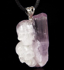 Gemstone 1.8" Kunzite Carved Crystal Skull Pendant, Healing