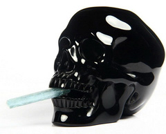 Nice 3.6" Black Obsidian Carved Crystal Skull with Gemstone Aquamarine Pillar