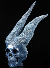 AMAZING UNIQUE Huge 8.9" Blue Sponge Coral Carved Crystal Skull
