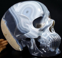 (36.7LB) Amazing Titan 12.2" Grey & White Agate Carved Crystal Skull, Super Realistic