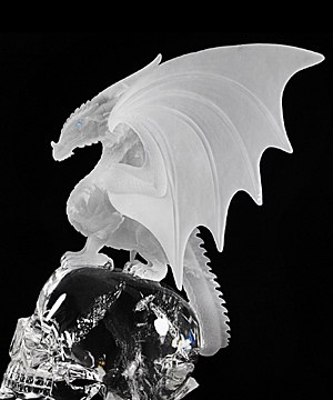 SKULLIS MASTERPIECE! 16.7" Dragon Light Quartz Rock Crystal Carved Dragon & Mitchell-Hedges Crystal Skull Replica