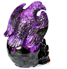 Awesome Gemstone 3.9" Sugilite Carved Crystal Skull & Peace Dove