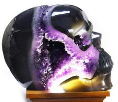 Lifesized 8.7" Agate Amethyst Geode Carved Crystal Skull, Realistic