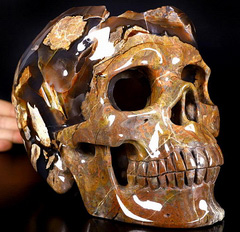 Giant 9.1" Dinosaur Egg Agate Geode Carved Crystal Skull, Super Realistic, Healing
