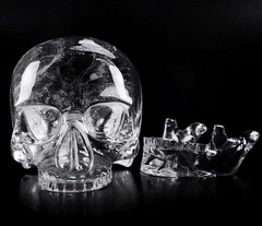 Giant 8.0" Quartz Rock Crystal Carved Crystal MH Skull Replicas, Detachable Skulls, Realistic, Crystal Healing