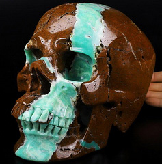 GIANT 8.0" Chrysoprase Matrix Carved Crystal Skull,Super Realistic, Crystal Healing