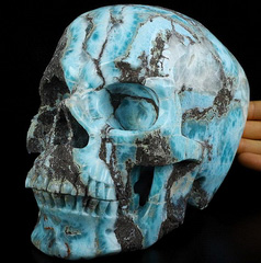 7.4" Larimar Carved Crystal Skull,Super Realistic, Crystal Healing