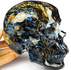 Rare Awesome Flash Huge 5.3" Blue Pietersite Carved Crystal Skull,Super Realistic, COLLECTION