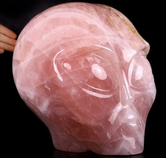 Titan 10.1" Rose Quartz Star Being Female Alien Crystal Alien Skull Companion, Crystal Healing