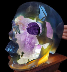 Amazing 8.9" Agate Amethyst Geode Carved Crystal Skull,Super Realistic, Crystal Healing