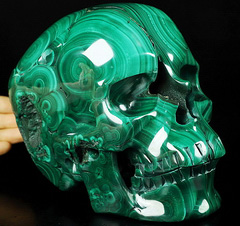 GEODE Lifesized 7.2" Malachite Carved Crystal Skull,Super Realistic, Crystal Healing