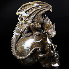 AWESOME GEMSTONE 6.4" Matrix Opal Carved Crystal Skull & Dragon,Super Realistic, Crystal Healing