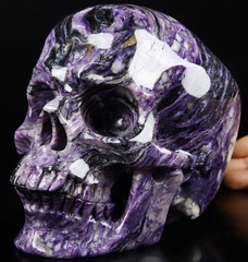 GEMSTONE Lifesized 6.9" Russian Charoite Carved Crystal Skull,Super Realistic, Crystal Healing