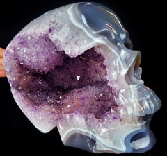 8.7" Agate Amethyst Geode Carved Crystal Skull,Super Realistic, Crystal Healing