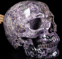 TITAN 60.7LB Gemstone 14.0" Russian Charoite Carved Crystal Skull,Super Realistic, Crystal Healing