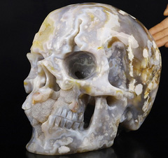 TITAN 30.3LB GEODE 10.6" Sakura Agate Carved Crystal Skull,Super Realistic, Crystal Healing