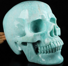 32.7LB Titan 11.0" Amazonite Carved Crystal Skull,Super Realistic, Crystal Healing