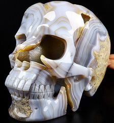 20.6 LB Titan 10.2" Gray & White Agate Geode Carved Crystal Skull,Super Realistic, Crystal Healing