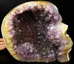 AMAZING GEODE 10.7" Agate Amethyst Geode Carved Crystal Skull,Realistic, Crystal Healing