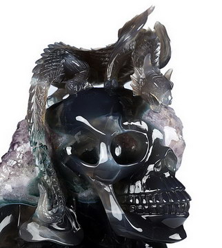 AMAZING 11.6" Amethyst & Agate Carved Crystal Skull & Dragon Sculpture, Crystal Healing