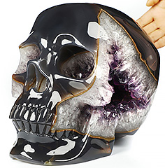 Titan 21.8LB 9.8" Agate Amethyst Geode Carved Crystal Skull,Super Realistic, Crystal Healing