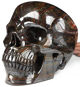 42.3LB Titan 10.8" Gold Tiger Iron Eye Carved Crystal Skull, Super Realistic, Crystal Healing