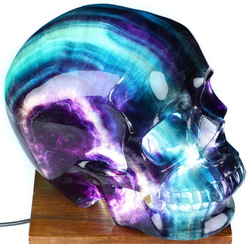 Museum Quality! 7.2" Colorful Fluorite Hand Carved Hollow Crystal Skull, Crystal Healing