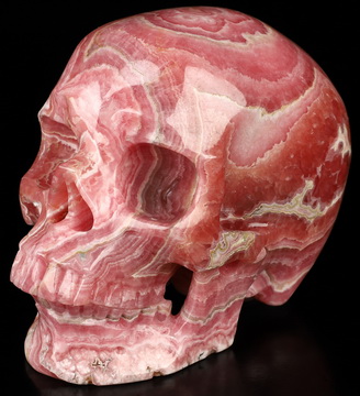 Rare Size Top Quality 5.1" Rhodochrosite Hand Carved Crystal Skull, Super Realistic, Crystal Healing