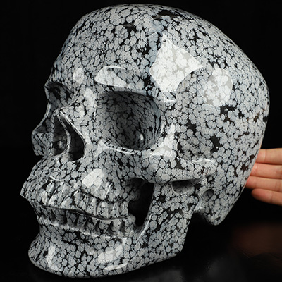 20LB Titan 9.8" Snowflake Obsidian Hand Carved Crystal Skull, Crystal Healing