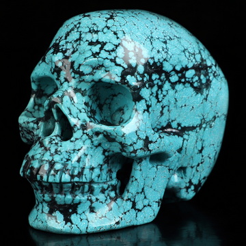 Amazing 3.2" Spider Web Turquoise Hand Carved Crystal Skull, Super Realistic, Crystal Healing