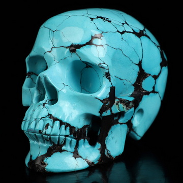 Amazing 2.6" Spider Web Turquoise Hand Carved Crystal Skull, Super Realistic, Crystal Healing