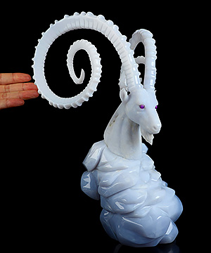 11.6" Blue Chalcedony Hand Carved Crystal Nubian Ibex with Sugilite Eyes Sculpture, Crystal Healing
