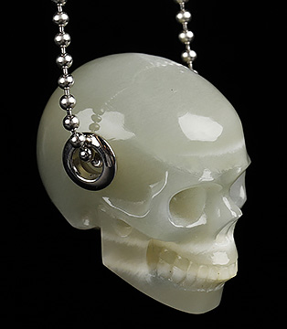 Gemstone Necklace of 1.2" Moonstone Hand Carved Crystal Skull Pendant, Skull Jewelry