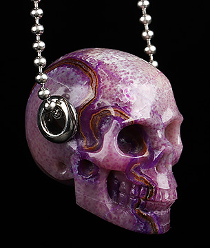 Gemstone Necklace of 1.1" Sugilite Hand Carved Crystal Skull Pendant, Skull Jewelry