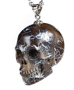 Necklace of 0.9" Matrix Opal Hand Carved Crystal Skull Pendant, Skull Jewelry