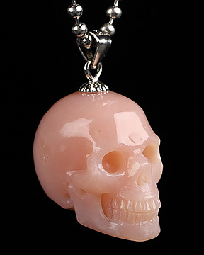 Necklace of 0.7" Pink Opal Hand Carved Crystal Skull Pendant, Skull Jewelry
