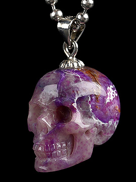 Gemstone Necklace of 0.6" Sugilite Hand Carved Crystal Skull Pendant, Skull Jewelry