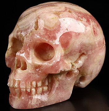 0.9" Rhodochrosite Hand Carved Crystal Skull, Realistic, Crystal Healing