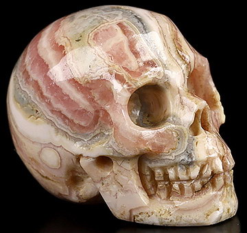 0.8" Rhodochrosite Hand Carved Crystal Skull, Realistic, Crystal Healing