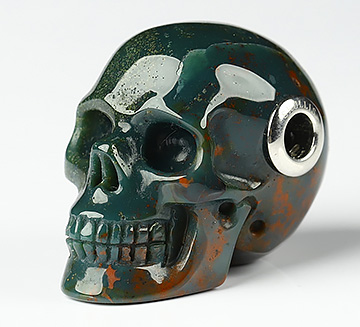 1.1" Bloodstone Carved Crystal Skull Pendant With 925 Sterling Silver Chain, Crystal Healing