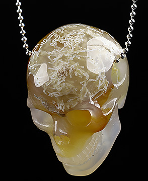 2.0" Agate Carved Crystal Skull Pendant With 925 Sterling Silver Chain, Crystal Healing